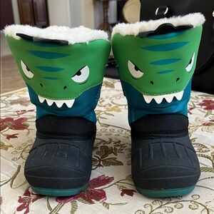 Green Dinosaur Kids Winter Boots